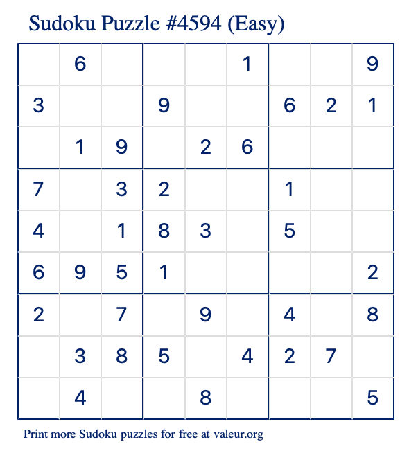 Free Printable Easy Sudoku Puzzle number 4594