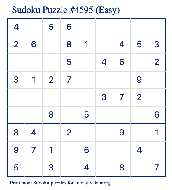 Free Printable Easy Sudoku Puzzle number 4595