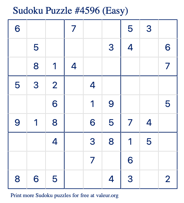 Free Printable Easy Sudoku Puzzle number 4596