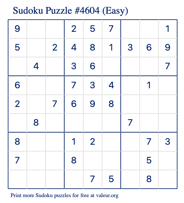 Free Printable Easy Sudoku Puzzle number 4604