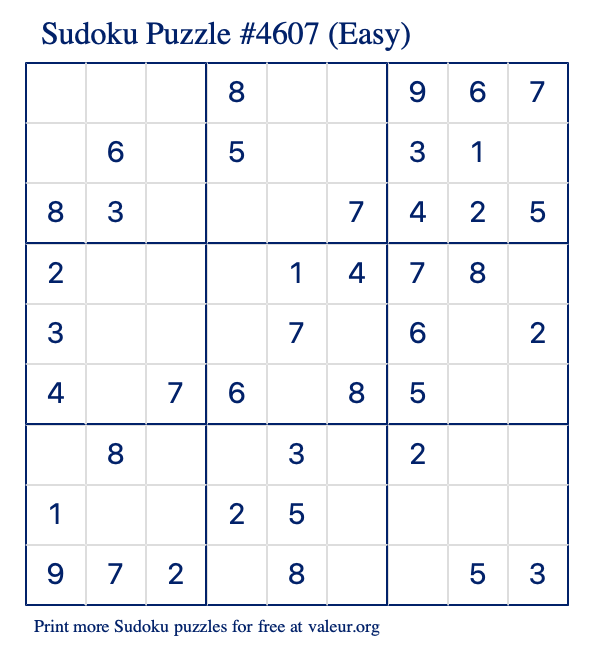 Free Printable Easy Sudoku Puzzle number 4607