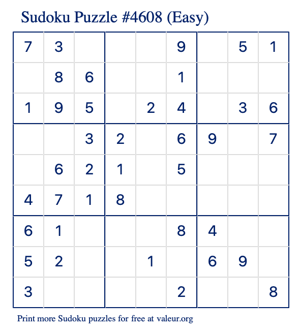 Free Printable Easy Sudoku Puzzle number 4608