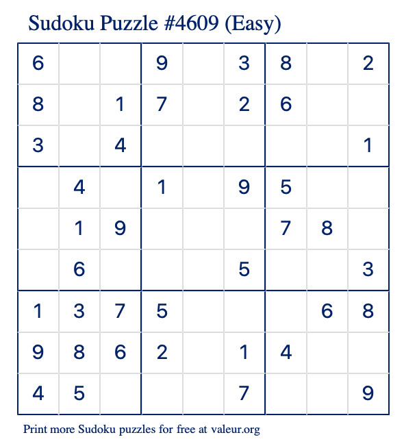 Free Printable Easy Sudoku Puzzle number 4609