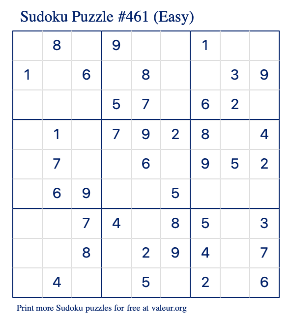 Free Printable Easy Sudoku Puzzle number 461