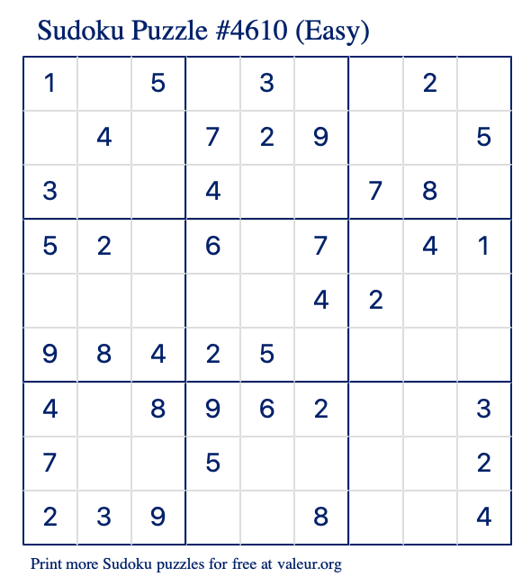 Free Printable Easy Sudoku Puzzle number 4610