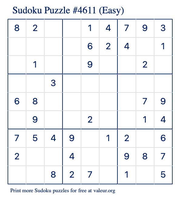 Free Printable Easy Sudoku Puzzle number 4611