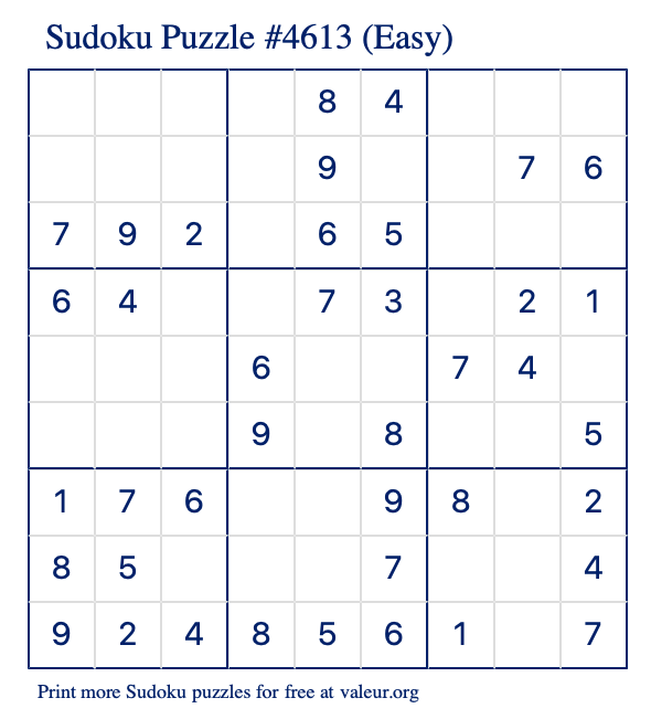 Free Printable Easy Sudoku Puzzle number 4613