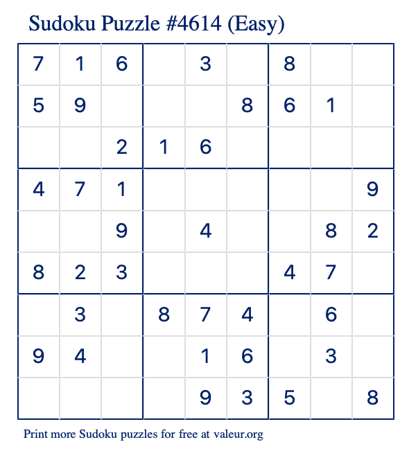 Free Printable Easy Sudoku Puzzle number 4614