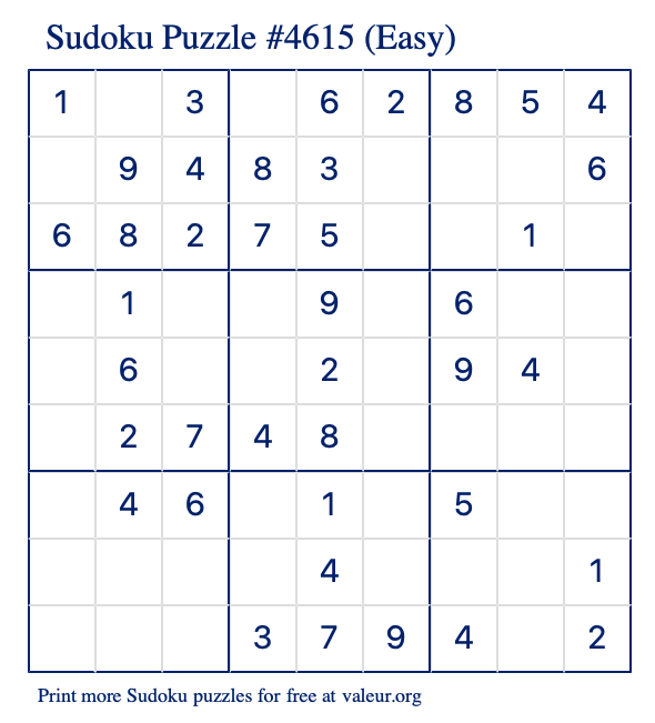 Free Printable Easy Sudoku Puzzle number 4615
