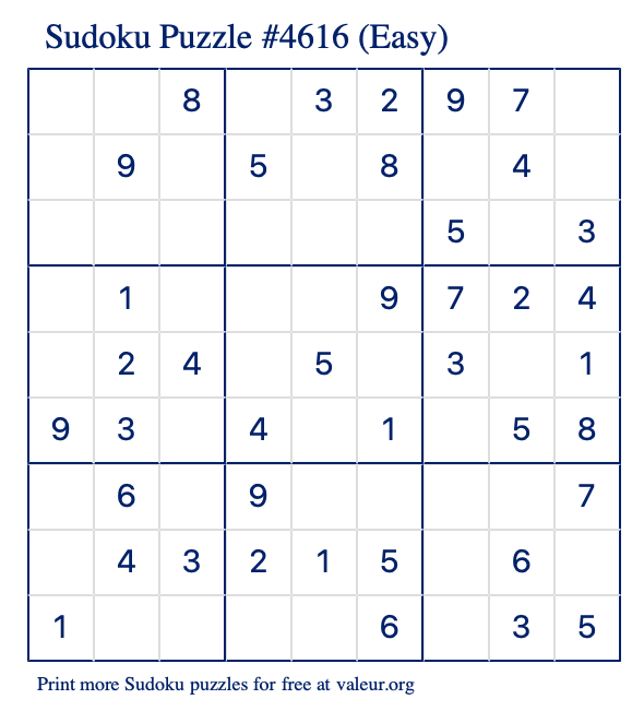 Free Printable Easy Sudoku Puzzle number 4616