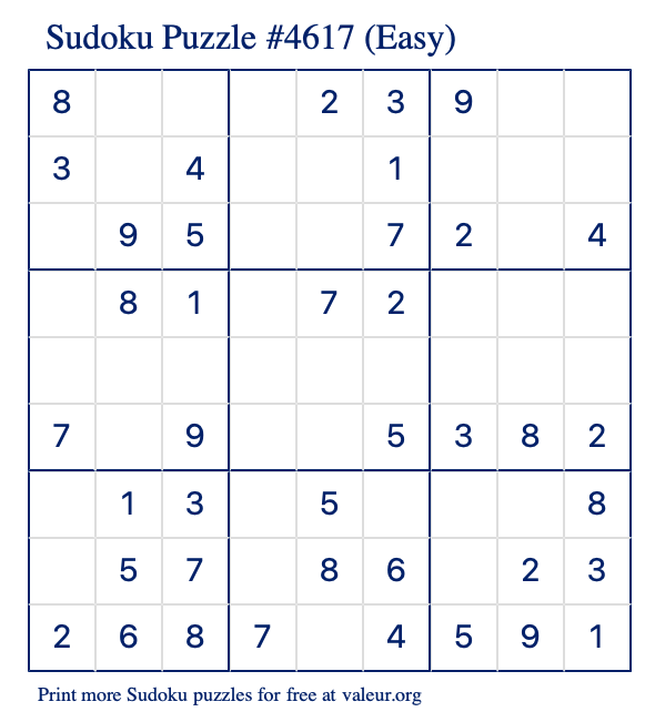 Free Printable Easy Sudoku Puzzle number 4617