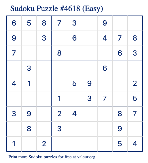 Free Printable Easy Sudoku Puzzle number 4618