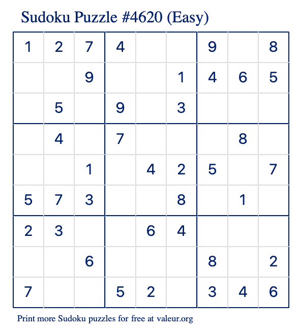 Free Printable Easy Sudoku Puzzle number 4620