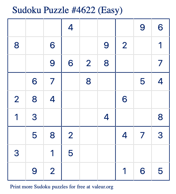 free printable easy sudoku with the answer 4622