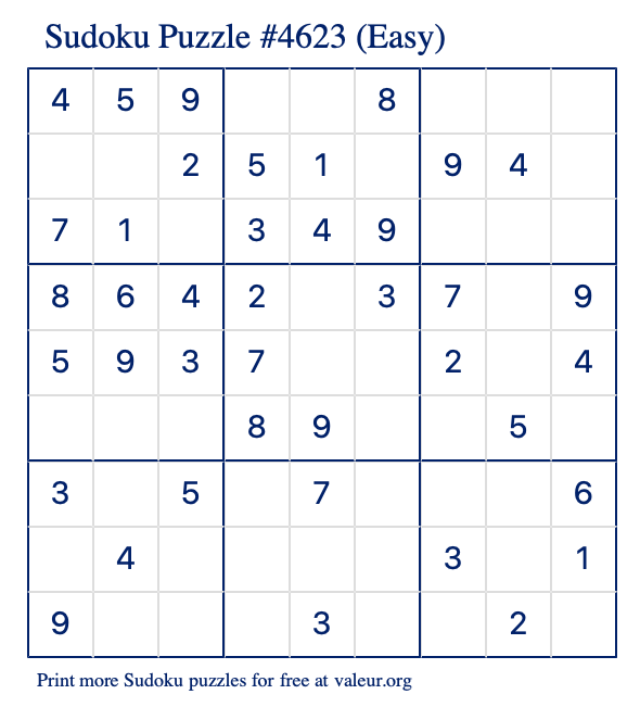 Free Printable Easy Sudoku Puzzle number 4623