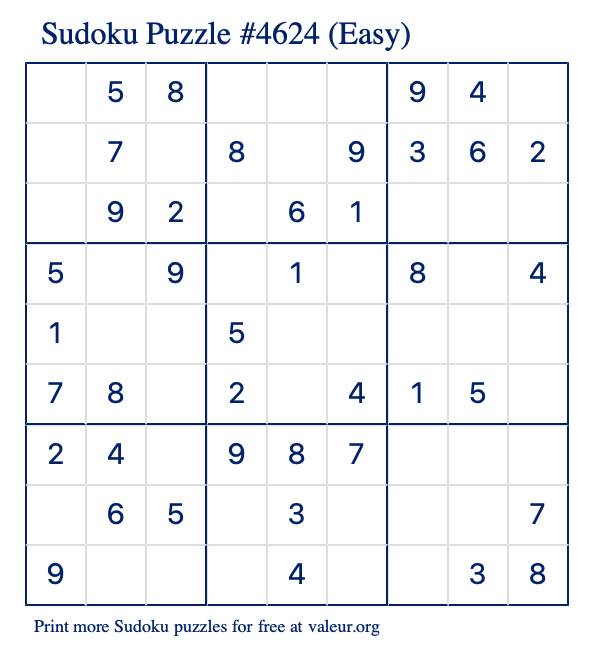 Free Printable Easy Sudoku with the Answer 4624