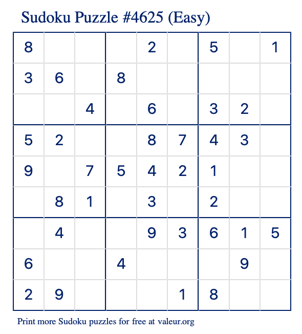 Free Printable Easy Sudoku Puzzle number 4625