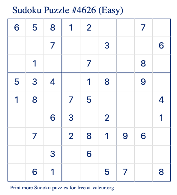 Free Printable Easy Sudoku Puzzle number 4626