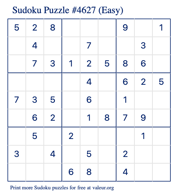 Free Printable Easy Sudoku Puzzle number 4627