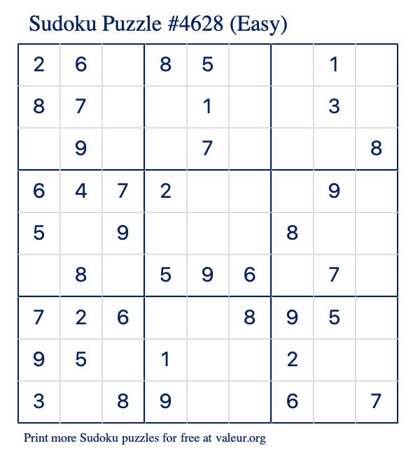 Free Printable Easy Sudoku Puzzle number 4628
