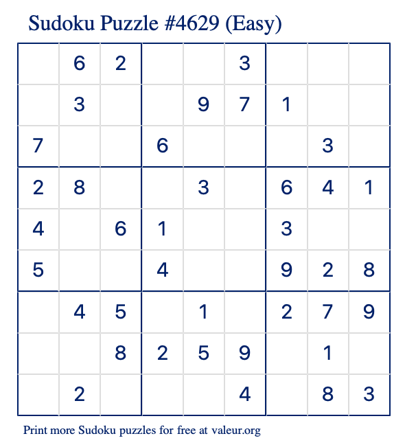 Free Printable Easy Sudoku Puzzle number 4629