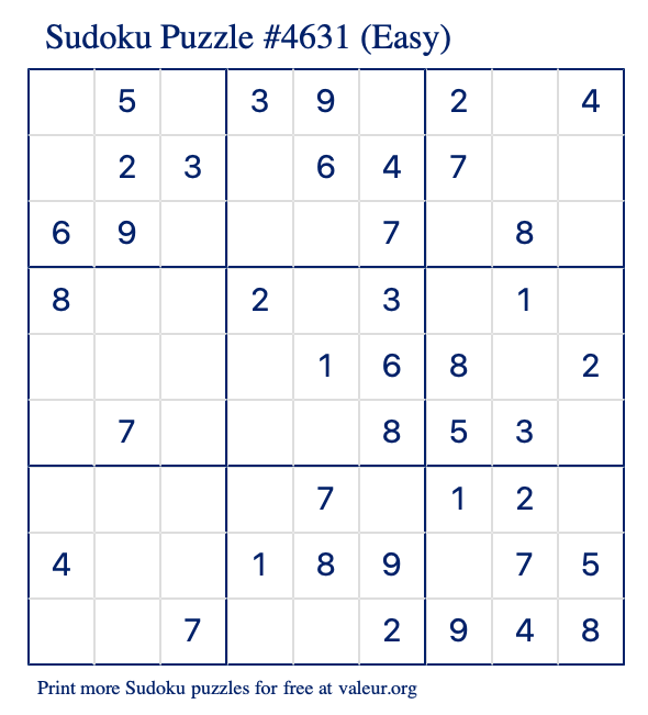 Free Printable Easy Sudoku Puzzle number 4631