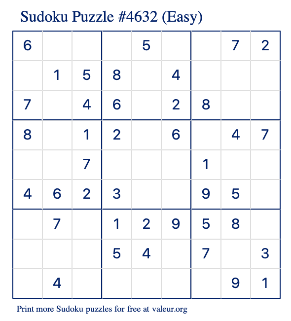 Free Printable Easy Sudoku Puzzle number 4632