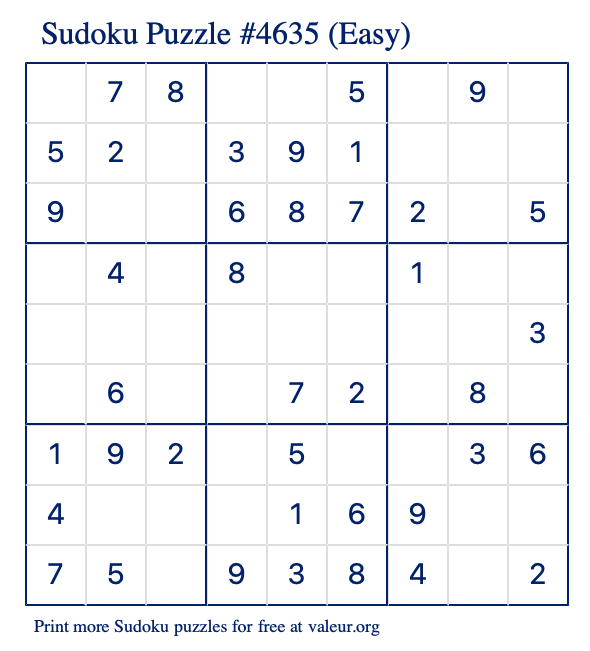 Free Printable Easy Sudoku Puzzle number 4635