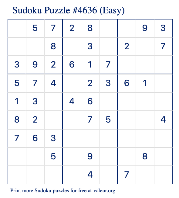 Free Printable Easy Sudoku Puzzle number 4636