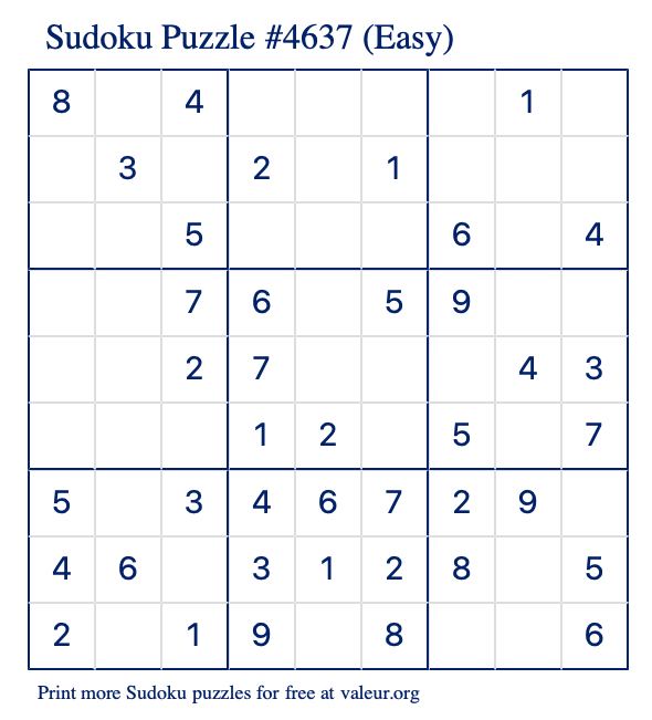 Free Printable Easy Sudoku Puzzle number 4637