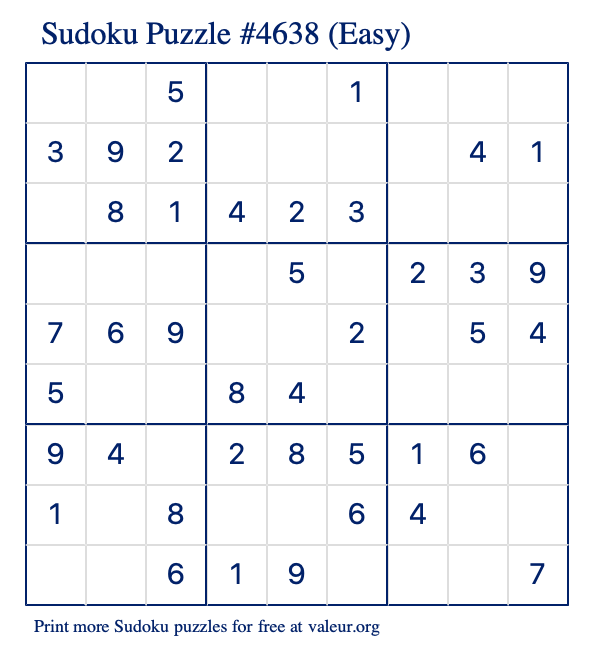 Free Printable Easy Sudoku Puzzle number 4638
