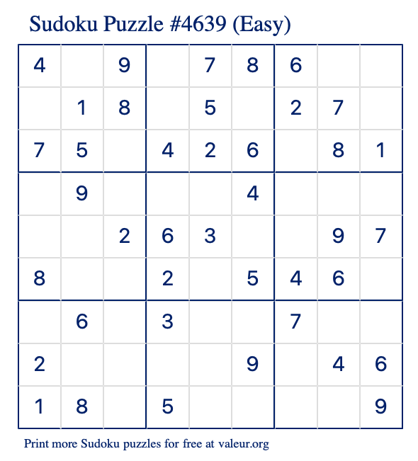Free Printable Easy Sudoku Puzzle number 4639