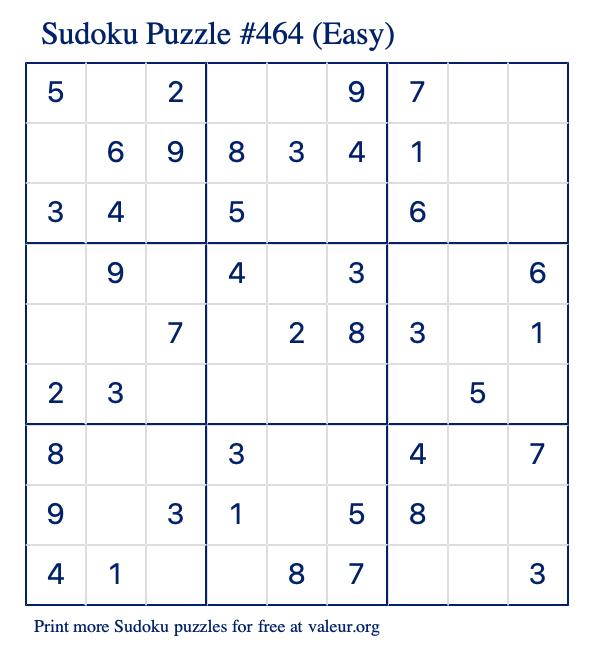 Free Printable Easy Sudoku Puzzle number 464
