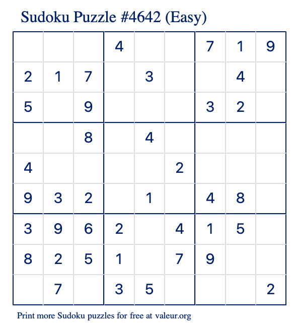 Free Printable Easy Sudoku Puzzle number 4642