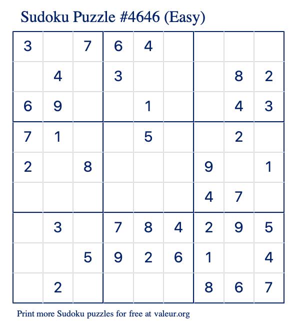 Free Printable Easy Sudoku Puzzle number 4646