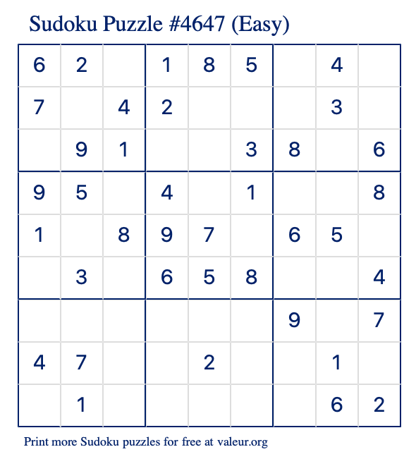 Free Printable Easy Sudoku Puzzle number 4647