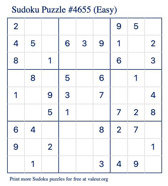 Free Printable Easy Sudoku Puzzle number 4655