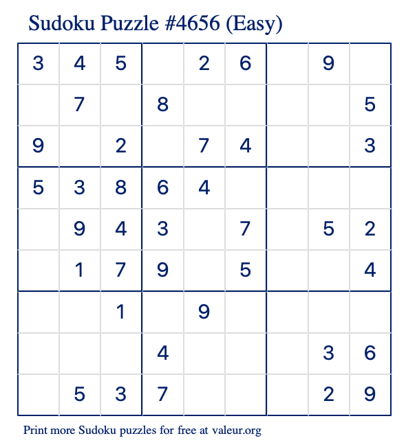 Free Printable Easy Sudoku Puzzle number 4656