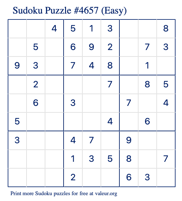 Free Printable Easy Sudoku Puzzle number 4657