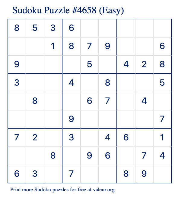 Free Printable Easy Sudoku Puzzle number 4658