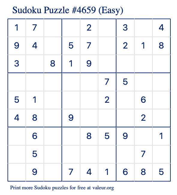 Free Printable Easy Sudoku Puzzle number 4659