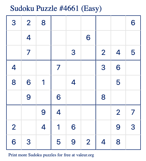 Free Printable Easy Sudoku Puzzle number 4661