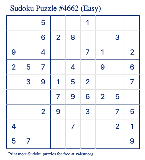 Free Printable Easy Sudoku Puzzle number 4662