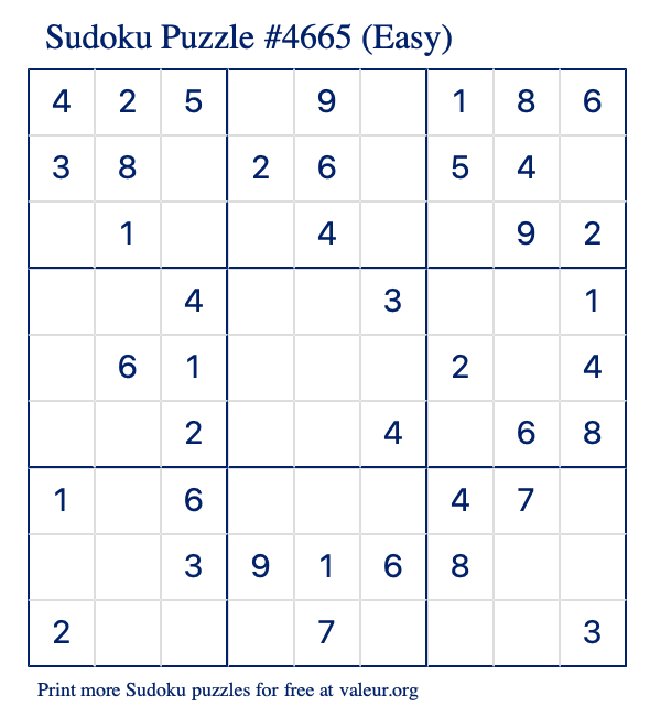 Free Printable Easy Sudoku Puzzle number 4665