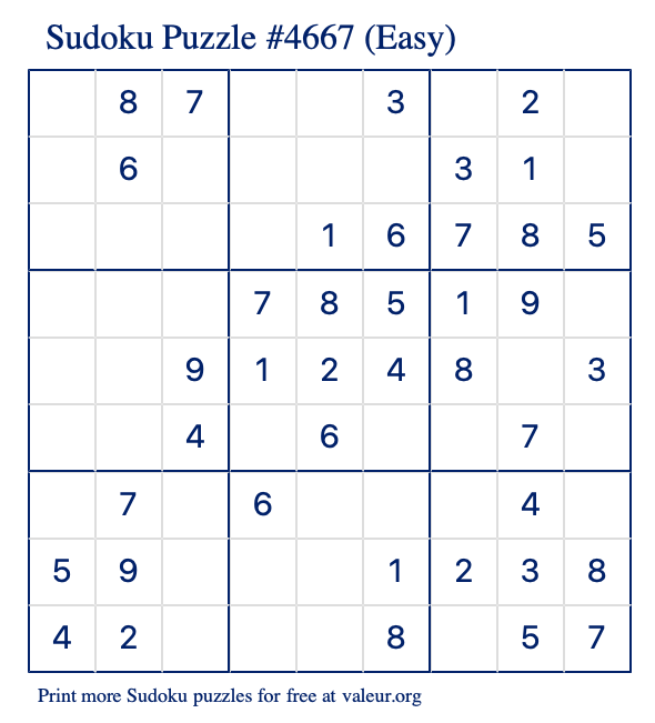 Free Printable Easy Sudoku Puzzle number 4667