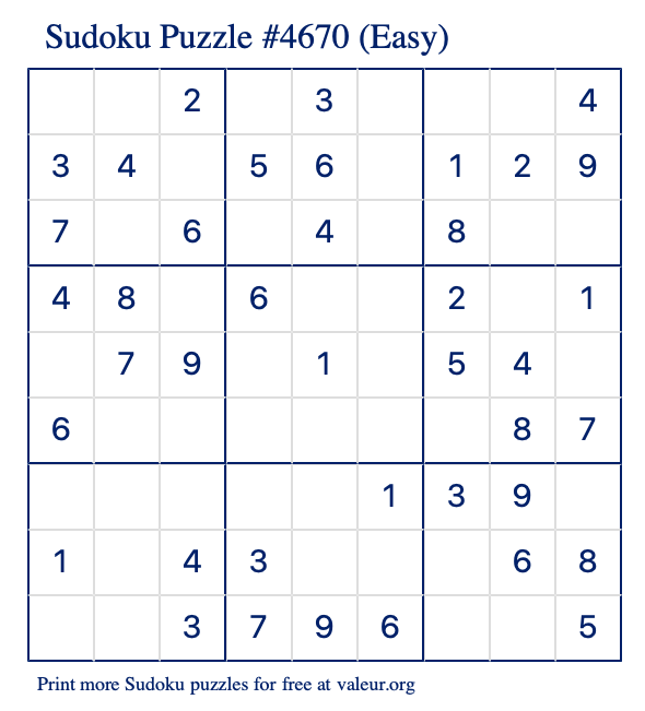 Free Printable Easy Sudoku Puzzle number 4670