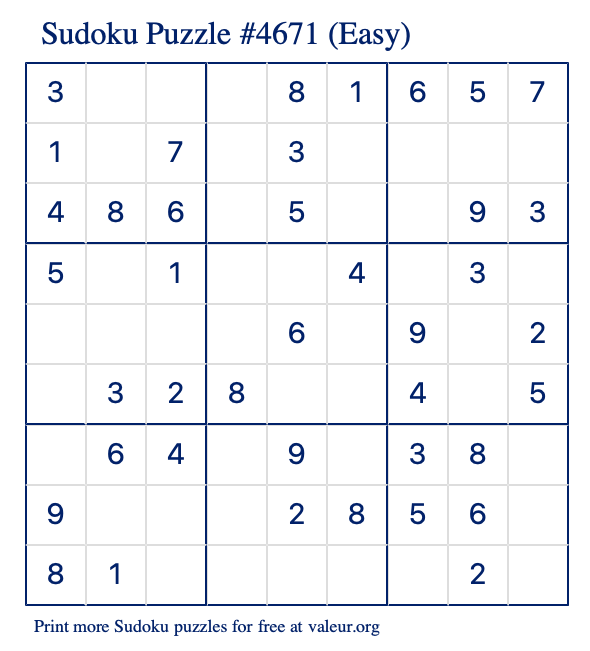 Free Printable Easy Sudoku Puzzle number 4671