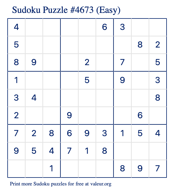 Free Printable Easy Sudoku Puzzle number 4673