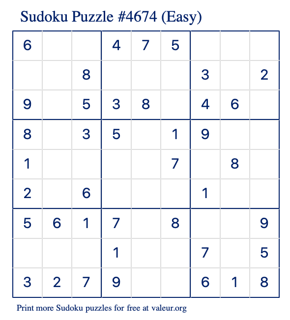 Free Printable Easy Sudoku Puzzle number 4674