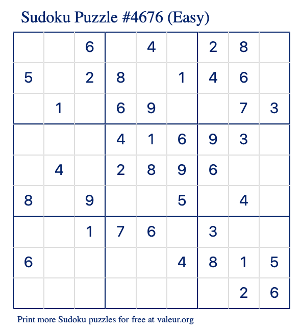 Free Printable Easy Sudoku Puzzle number 4676